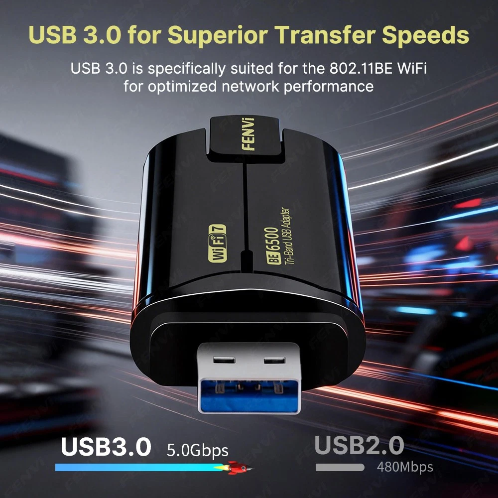 FU-BE6500 WiFi7 USB 3.0 Adapter 6500Mbps Tri-Band Wireless WiFi Dongle Win 10/11
