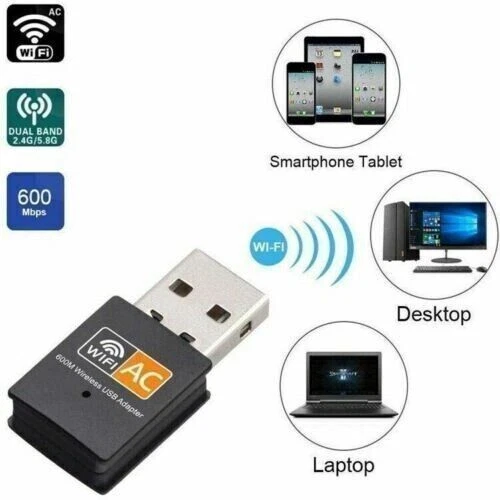 600Mbps Mini USB WiFi Receiver Dual Band 2.4GHz/5GHz Wireless Network Adapter