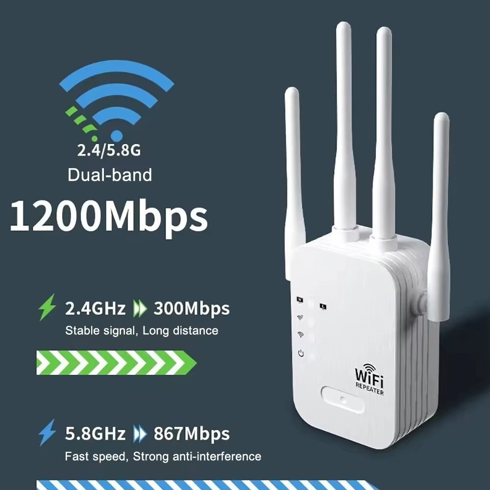 5Ghz WiFi Repeater 1200Mbps Router WiFi Extender Amplifier Dual Band 2.4G/5GHz