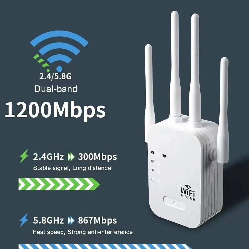 5Ghz WiFi Repeater 1200Mbps Router WiFi Extender Amplifier Dual Band 2.4G/5GHz